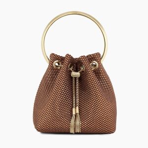 Jimmy Choo Bon Bon Crystal Mesh Top Handle Bag Bronze & Gold Evening Purse NWT